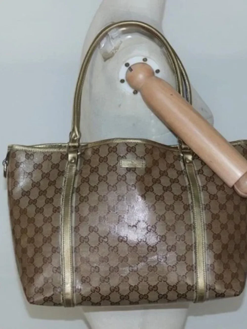 GUCCI GG Crystal Tote Bag Coated Canvas Beige Gold 197953 Auth ep9440